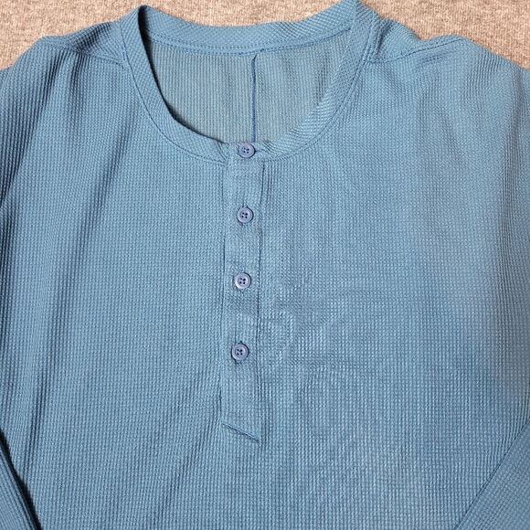 Lululemon Henley Shirt Mens Size XLLong Sleeve 4 Button Blue Minimalist Basic - Picture 2 of 6
